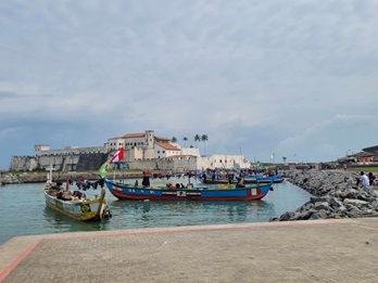 Fishing vessels leaving Elmira habour, Ghana